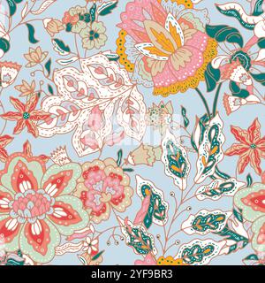 Fleurs pastel sur fond bleu Illustration de Vecteur