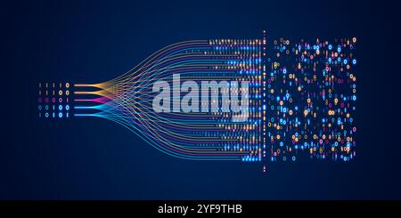 Concept d’IA et d’analyse piloté par les données avec réseaux neuronaux, apprentissage automatique et flux de données volumineuses. Illustrer la technologie et la science des flux de données pour pred Banque D'Images