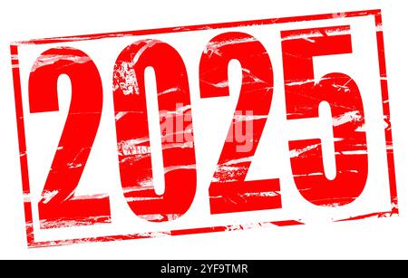 Composite numérique. Effet tampon en caoutchouc rouge pour l'année 2025. Banque D'Images