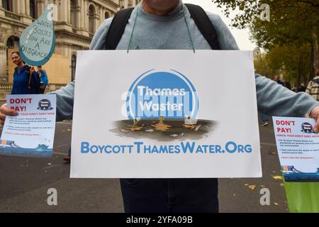 Londres, Royaume-Uni. 3 novembre 2024. Des milliers de personnes participent à la marche pour l'eau potable, appelant le gouvernement à agir sur l'eau potable et à mettre fin au déversement des eaux usées dans les eaux britanniques. Crédit : Vuk Valcic/Alamy Live News Banque D'Images