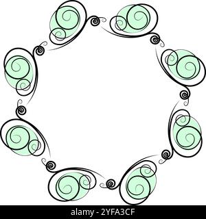 Papillons stylisés avec des taches dans un vert doux tendance. Espace de copie du modèle de ressort de bordure de cadre arrondi. Cartes d'illustration vectorielle isolées, affiche, dépliants, bannière, brochure, salutations, étiquette de prix ou web Illustration de Vecteur