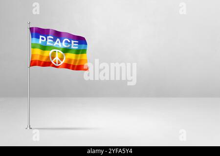 Arc-en-ciel drapeau de la paix, 3D illustration, isolé sur blanc Banque D'Images