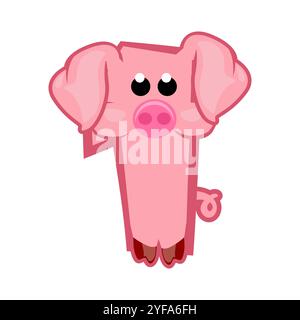 Dessin animé numéro 1 comme le cochon rose, figure un. Dessin animé de nombre avec un concept animal. Calligraphie, lettrage, typographie pour vos cartes Education ou Illustration de Vecteur