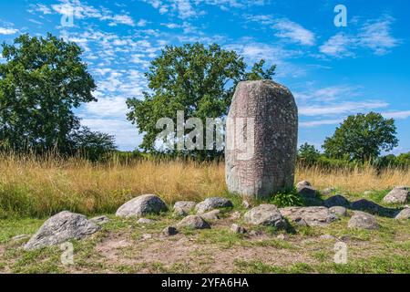 La pierre de rune Karlevi, probablement de l'âge viking vers 1000, près de Färjestaden sur l'île de Öland, Kalmar län, Suède. Banque D'Images
