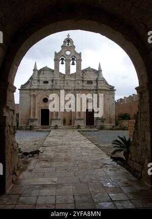 Célèbre monastère Arkadi dans la région de Réthymnon, île de Crète, Grèce, Europe Banque D'Images