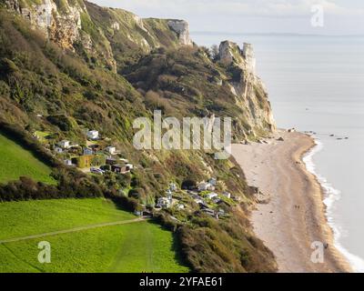 Chalets de vacances à Branscombe Mouth à Branscombe, Devon, , Royaume-Uni. Banque D'Images