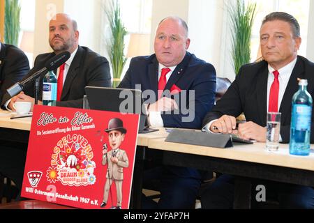 Koelner Karneval, Pressekonferenz zur Sessionseroeffnung Efter im Elften 2024 Pressekonferenz der Willi Ostermann Gesellschaft zur Sessionseroeffnung des Koelner Karneval Efter im Elften auf dem Heumarkt, Koeln, 04.11.2024 Nordrhein-Westfalen Deutschland *** Cologne Carnival 2024 2024 Banque D'Images