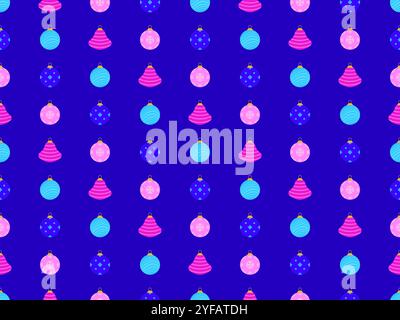 Modèle sans couture avec boules de Noël. Ornements de Noël, chaque ornement est décoré de flocons de neige et de motifs de rayures. Motif Noël pour emballages, Illustration de Vecteur