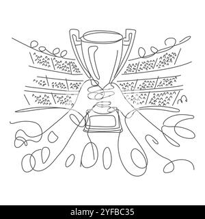 Icône de ligne continue de la Coupe du vainqueur, dessin d'icône d'une ligne continue du trophée du vainqueur. Récompense l'illustration vectorielle d'une seule ligne de coupe de trophée dans le style doodle. Illustration de Vecteur