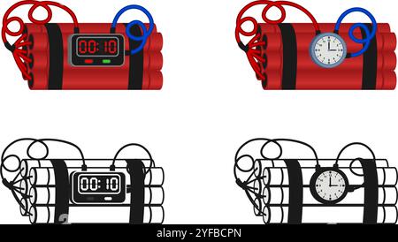 bombe à retardement avec icône de détonateur set illustration vectorielle isolée sur fond blanc. Illustration de Vecteur