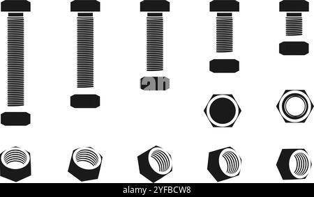 illustration vectorielle de jeu d'icônes d'écrou et de boulon isolée sur fond blanc. Illustration de Vecteur