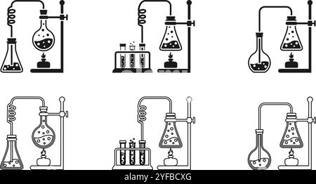 illustration vectorielle d'expérience de laboratoire chimique simple isolée sur fond blanc. Illustration de Vecteur