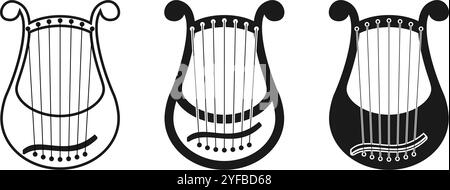 illustration vectorielle de jeu d'icônes de lyre ou de harpe isolée sur fond blanc. Illustration de Vecteur
