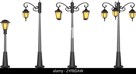 illustration vectorielle de jeu de lampadaires isolée sur fond blanc. Illustration de Vecteur