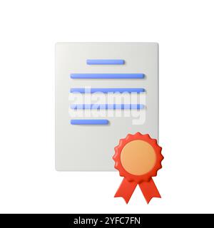 Illustration vectorielle 3D d'une icône de document avec des lignes bleues symbolisant le texte, jumelée à un ruban de badge rouge Illustration de Vecteur
