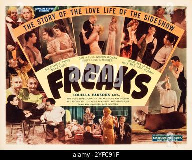 Tod Browning's Freaks (MGM 1932, Excelsior, réédition 1949). Carte de titre du lobby Banque D'Images