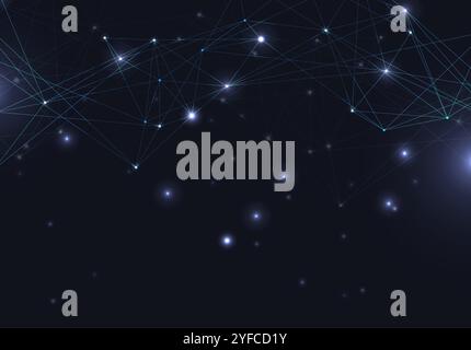 Molécules lumineuses à vecteur abstrait avec points et lignes sur fond bleu Illustration de Vecteur