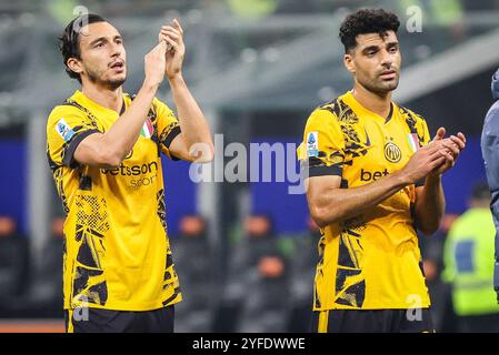 Matteo DARMIAN de l'Inter Milan et Mehdi TAREMI de l'Inter Milan lors du championnat italien Serie A match de football entre le FC Internazionale et le Venezia FC le 3 novembre 2024 au stade Giuseppe-Meazza de Milan, Italie Banque D'Images