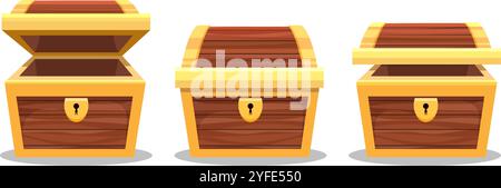 Ouvrez et fermez le coffre en bois Illustration de Vecteur