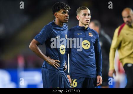 Barcelone, Espagne. 23 octobre 2024. Lamine YAMAL de Barcelone et Fermin LOPEZ de Barcelone lors du match de football MD3 de l'UEFA Champions League, League phase entre le FC Barcelone et le Bayern Munich le 23 octobre 2024 à l'Estadi Olimpic Lluis Companys à Barcelone, Espagne - photo Matthieu Mirville (S Ros)/DPPI crédit : DPPI Media/Alamy Live News Banque D'Images