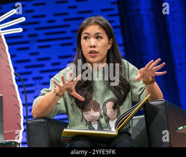 FRANCFORT-SUR-le-MAIN, Allemagne - 19 octobre 2024 : mai Thi Nguyen-Kim (*1987, chimiste allemande, journaliste scientifique et présentatrice de télévision) à la 76e Foire du livre de Francfort / Buchmesse Francfort Banque D'Images