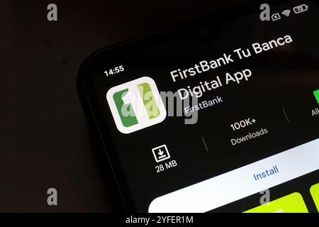 4 novembre 2024, Brésil. Dans cette illustration photo, le logo de l'application FirstBank Digital Banking est affiché sur l'écran d'un smartphone. Banque D'Images