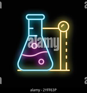Enseigne au néon représentant une fiole chimique avec expérience de liquide bouillant pour la science et l'éducation Illustration de Vecteur