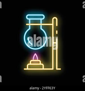 Signe de néon d'une expérience chimique ayant lieu avec un flacon au-dessus d'un brûleur Bunsen Illustration de Vecteur