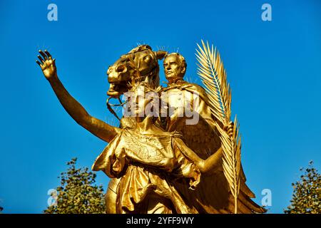 Statue en or de W T général Sherman et Victoire à Central Park, NYC Banque D'Images