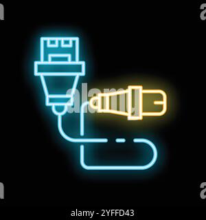 Icône néon lumineuse d'un câble audio avec connecteur branché, représentant l'équipement audio et les connexions Illustration de Vecteur