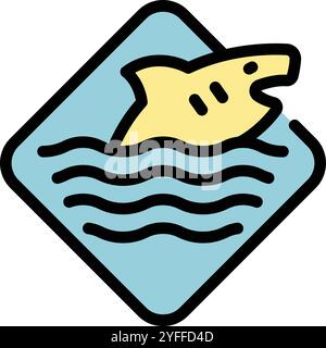 Panneau d'avertissement simple avec aileron de requin au-dessus de l'eau, concept de danger dans la mer pour les nageurs Illustration de Vecteur
