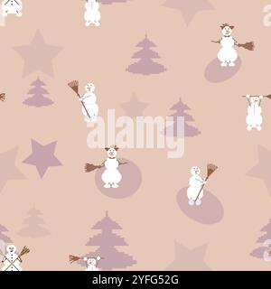 Motif pixel de Noël avec bonhommes de neige et sapins Illustration de Vecteur