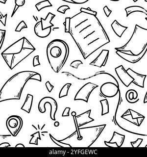 Distribution de documents Doodle et emplacement sans couture de broche. Fond d'esquisse dessiné à la main d'entreprise. Illustration vectorielle. Concept d'organisation Illustration de Vecteur