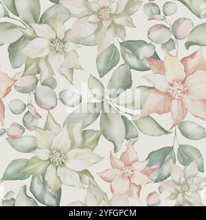 Motif sans couture aquarelle de Noël de fleur Banque D'Images