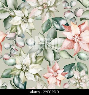 Motif sans couture aquarelle de Noël de fleur Banque D'Images