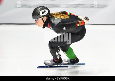 Montréal, Kanada. 01 novembre 2024. MONTRÉAL, QC, Canada - 01 NOVEMBRE : Zsofia Konya (HUN) court pendant les manches féminines du 1000m au ISU Short Track World Tour 2 le 1er novembre 2024, à l'aréna Maurice-Richard à Montréal, QC, Canada (photo de David Kirouac) crédit : dpa/Alamy Live News Banque D'Images