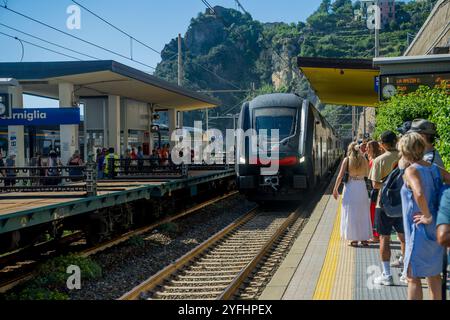 La gare de Corniglia, Cinque Terre, province de la Spezia, partie de la région de Ligurie, Italie du Nord. Banque D'Images