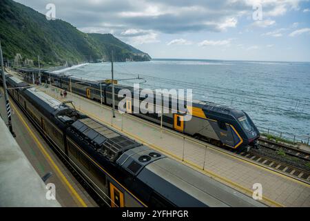 La gare de Corniglia, Cinque Terre, province de la Spezia, partie de la région de Ligurie, Italie du Nord. Banque D'Images