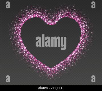 Cadre pailleté coeur, bordure rose scintillante, texture paillettes brillantes, design de Saint-Valentin de luxe. Illustration de Vecteur