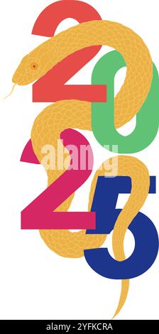 Serpent doré entrelacé avec des nombres colorés 2025 Illustration de Vecteur