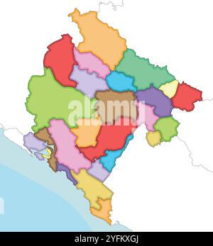 Vector illustré carte vierge régionale du Monténégro avec les municipalités et les divisions administratives, et les pays et territoires voisins. Modifier Illustration de Vecteur