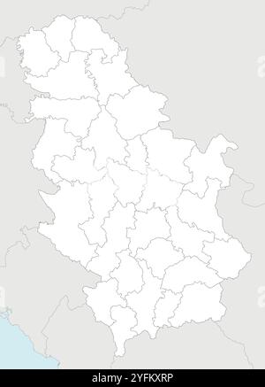 Carte vierge régionale vectorielle de la Serbie avec les districts et les divisions administratives, et les pays et territoires voisins. Modifiable et clairement labe Illustration de Vecteur