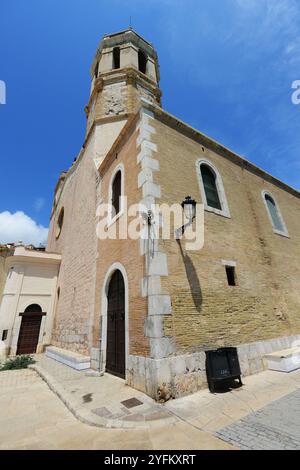 Église Sant Bartolomeu i Santa Tecla du XVIIe siècle à Sitges, Catalogne, Espagne. Banque D'Images