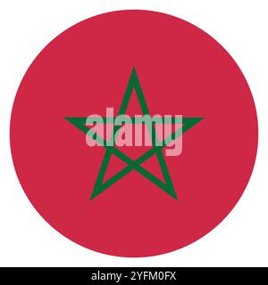 Une représentation graphique circulaire en gros plan du drapeau marocain mettant en vedette une étoile pentagramme verte proéminente centrée. Illustration de Vecteur