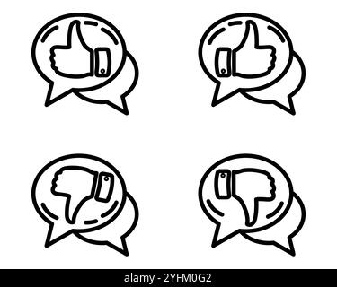 Pouces vers le haut et deux pouces vers le bas représentant des commentaires ou des opinions positifs et négatifs. Illustration de Vecteur