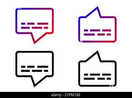 Ensemble de trois icônes de bulle de parole avec représentation textuelle. Illustration de Vecteur