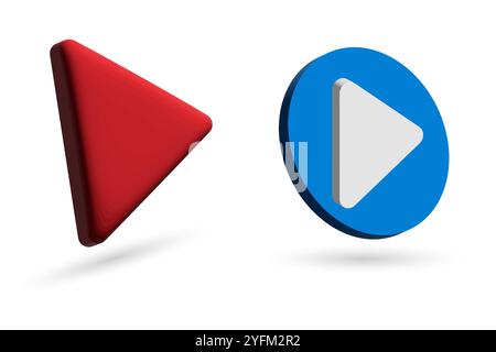3D bouton de lecture rouge et bleu icône Set Vector. Illustration de Vecteur
