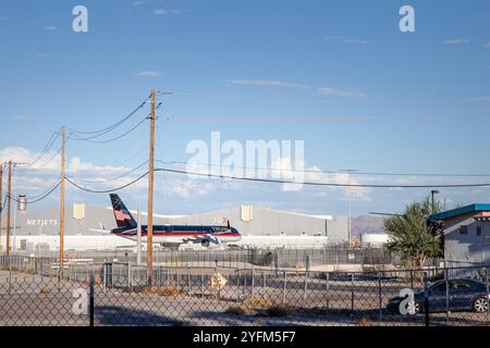 LAS VEGAS - 18 AOÛT 2024 : L'avion privé de Trump, un Boeing 757, stationné sur le tarmac de l'aéroport de Las Vegas, connu sous le nom de Trump Force One. C'est la personne Banque D'Images