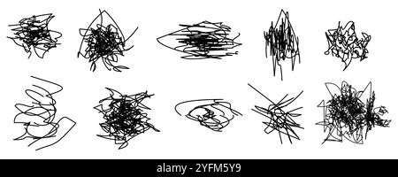 Dessinant à la main des lignes chaotiques aléatoires de gribouillage enchevêtrées. Formes de gribouillage abstraites. Illustration de Vecteur