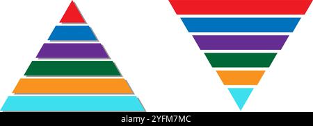 Diagrammes colorés en pyramide et en entonnoir pour les présentations commerciales. Illustration de Vecteur